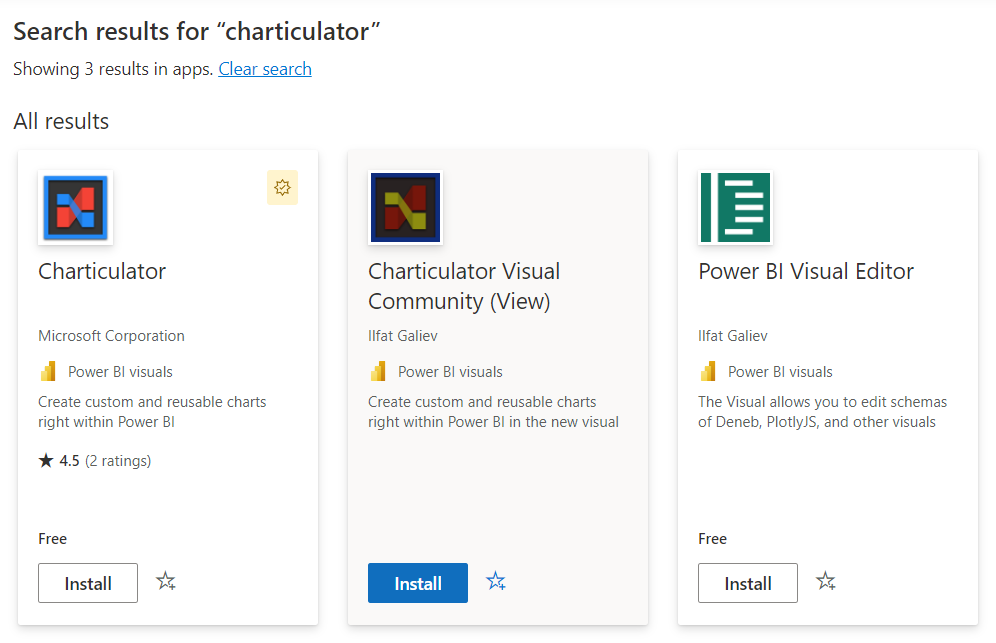 AppSource search result for Charticulator word