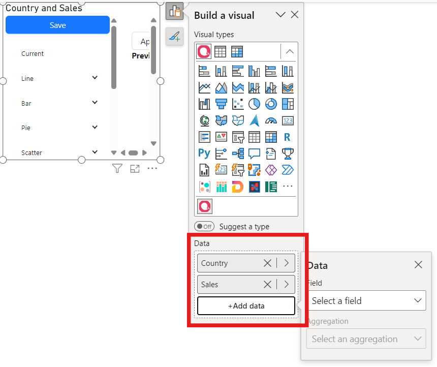 Assigning data to the visual instance